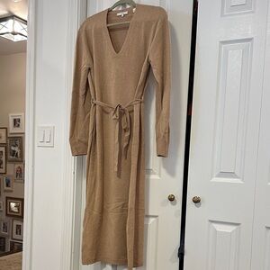 Vince Tan Long Sleeve V-Neck Dress